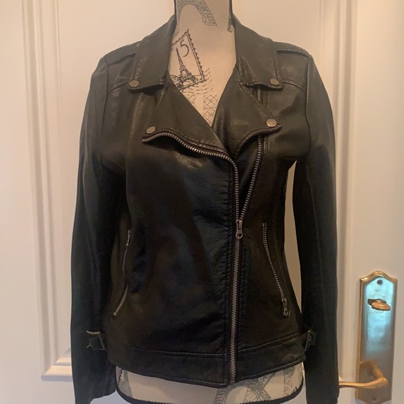 Black faux leather biker style jacket for women size M - Picture 4 of 11